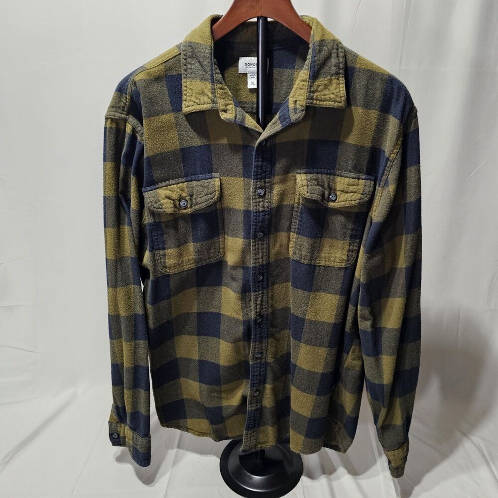 Sonoma Men's Green Plaid Flannel Cotton Button-Up Shirt  XL